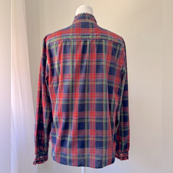 Vintage ‘80s Essentials Plaid Ruffled Half Collar Long Sleeve Button Down Blouse - Picture 4 of 6